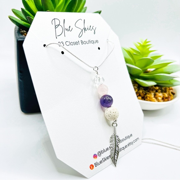 Anxiety Calming Healing Stones Silver Diffuser Necklace - Picture 1 of 4